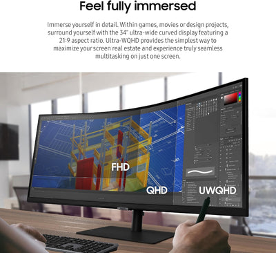 Samsung S34C654U 34IN 21:9 Ultra-WIDE Curved (1000R) Monitor with Speakers Epeat Gold Certi