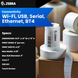 Zebra ZD621 Thermal Transfer Desktop Printer Color Touch LCD 300 dpi P
