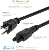 StarTech.com 10ft (3m) Laptop Power Cord, NEMA5-15P To C5 Mickey Mouse