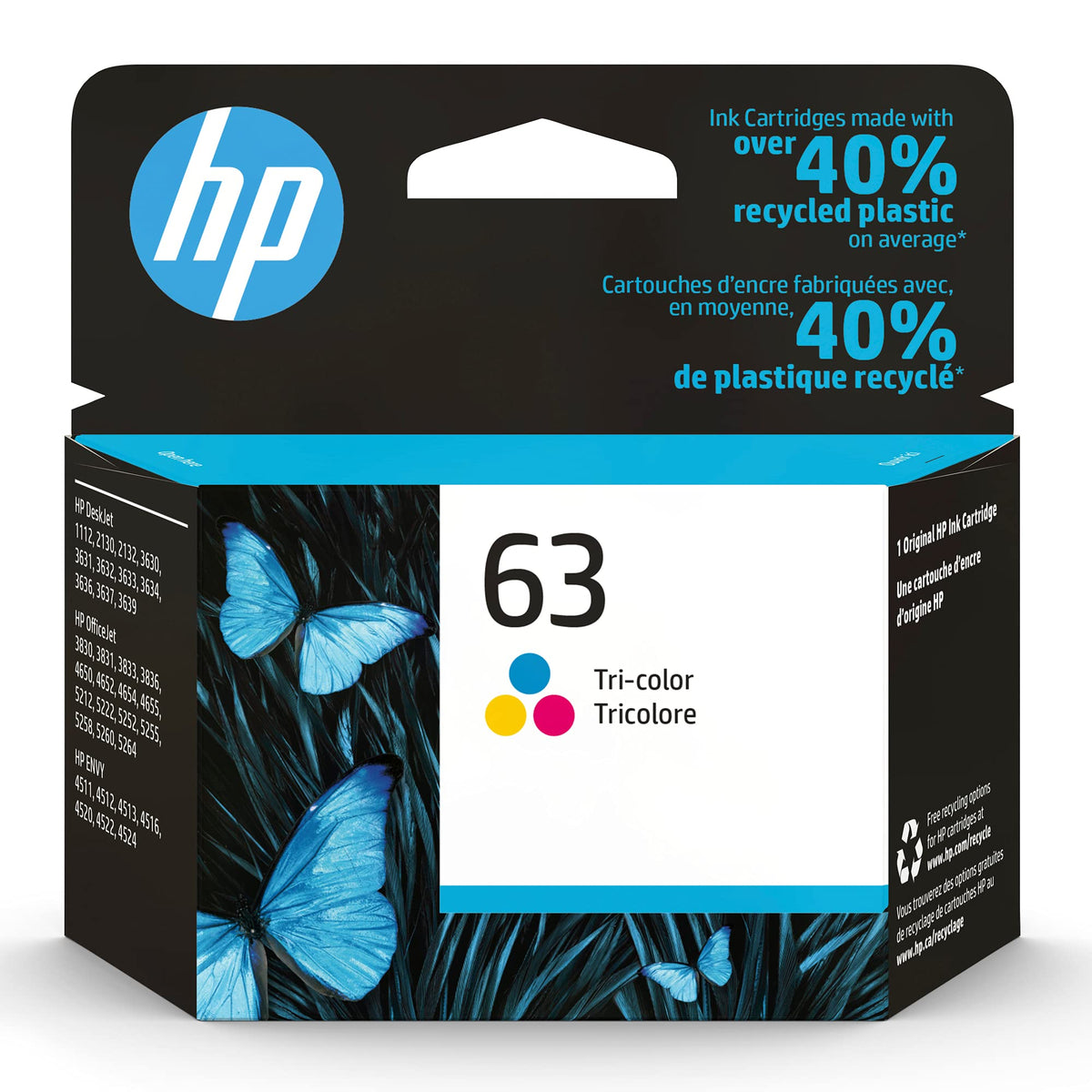Cartouche d'encre trois couleurs originale HP 63, compatible avec les imprimantes HP DeskJet 1112, 2