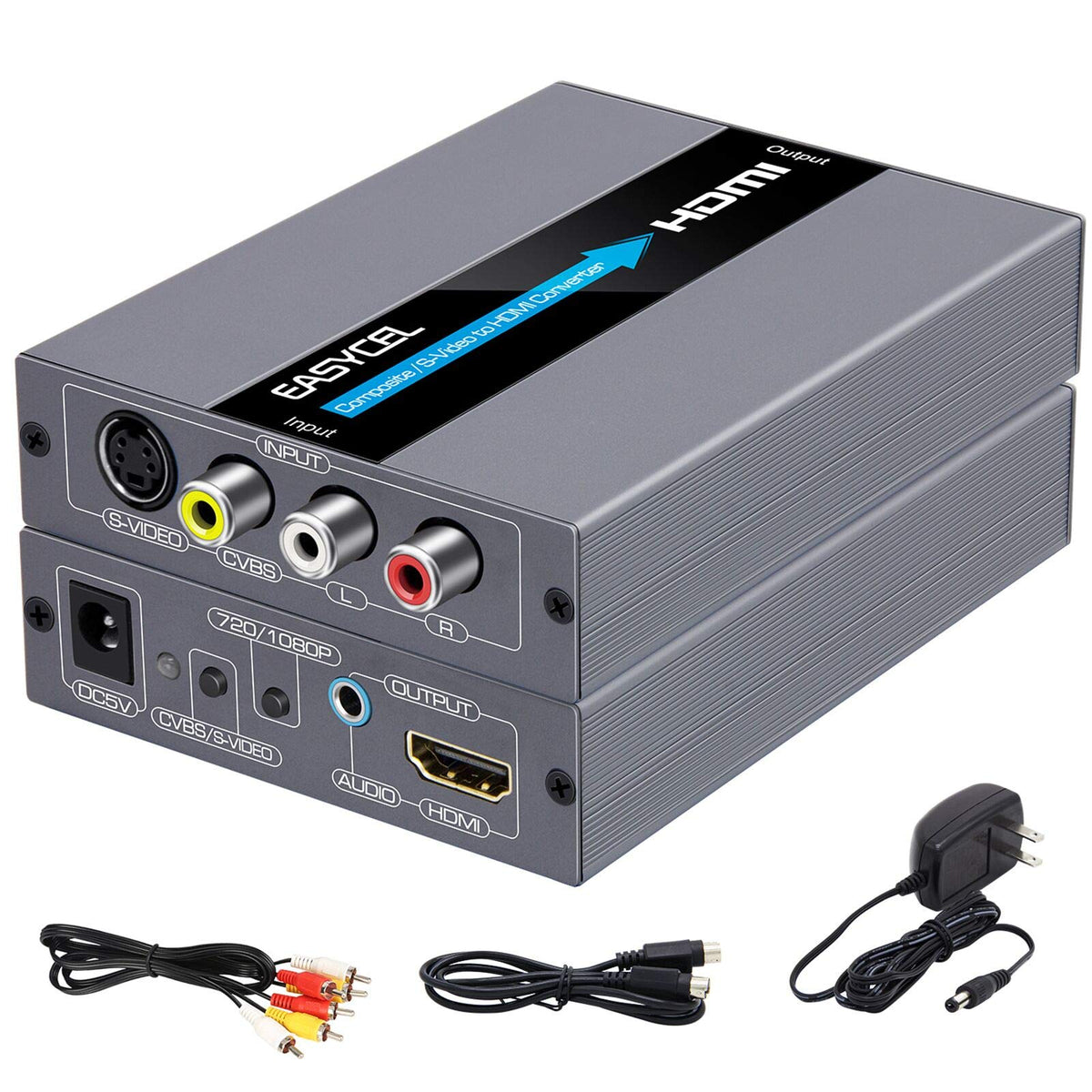 RCA Svideo to HDMI Converter, RCA Composite CVBS AV or Svideo + R/L Au