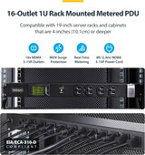 StarTech.com 16-Outlet Horizontal Rack Mount Metered PDU, 1U Server Po