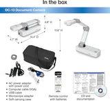 Epson DC-13 High-Definition Document Camera with HDMI, 16X Digital Zoo