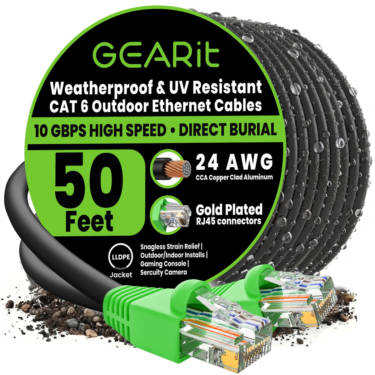 GEARit Cat6 Ethernet Cable 50ft, Direct Burial Outdoor Cat 6 Cable 24A