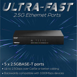 TRENDnet 5-Port Unmanaged 2.5G Switch, 5 x 2.5GBASE-T Ports, 25Gbps Sw