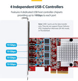StarTech.com 4-Port USB-C 10Gbps PCIe Card, 4X Independent USB 3.2 Con