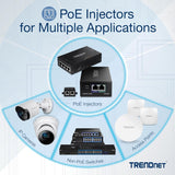 TRENDnet 2.5G PoE+ Injector, TPE-215GI, PoE (15.4W) or PoE+ (30W), 2.5