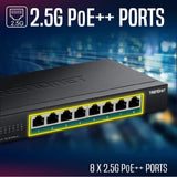 TRENDnet 8-Port 2.5G PoE++ Switch, TPE-BG380, 8 x 2.5GB PoE++ Ports, 2