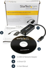 Startech.Com USB 3.0 to Gigabit Ethernet Adapter NIC with USB Port, Bl