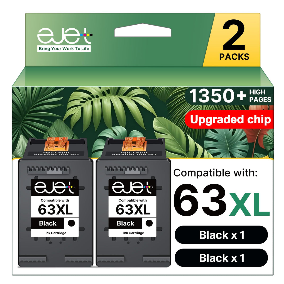 ejet Remanufactured Ink Cartridge Replacement for HP 63XL 63 XL, High