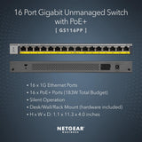 Switch PoE Gigabit Ethernet non manageable 16 ports NETGEAR (GS116PP) - avec
