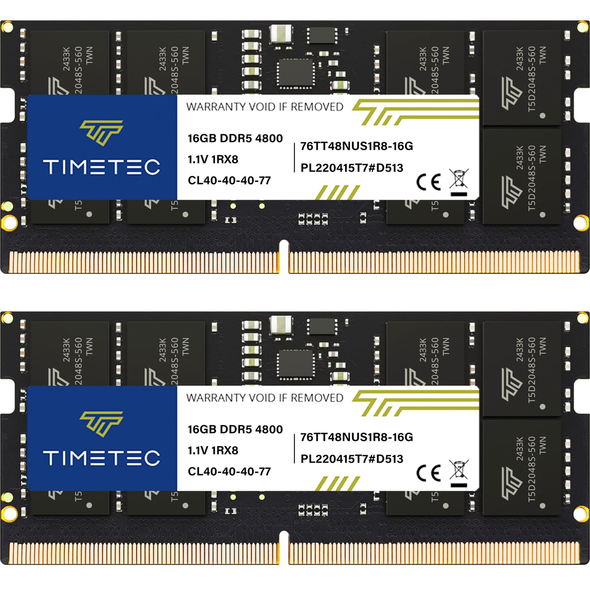 Timetec Kit 32 Go (2x16 Go) DDR5 4800 MHz PC5-38400 Non-ECC sans tampon 1,1