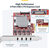 StarTech.com 4-Port USB-C 10Gbps PCIe Card, 4X Independent USB 3.2 Con
