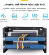 StarTech.com 2-Post 6U Wall Mounted Rack, Adjustable Depth up to 16in