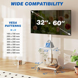 5Rcom Mobile TV Stand with Power Outlet for 32-60 Inch TVs – Swivel, H