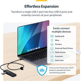 StarTech USB-C 4-Port Hub, SuperSpeed 5Gbps, 4 × USB-A Adapter, Bus-Po
