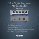 NETGEAR 5-Port Gigabit Ethernet Plus Switch (GS105Ev2) - Managed, Desk