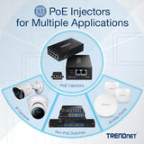 Injecteur PoE++ 10G TRENDnet, fournit PoE (15,4W), PoE+ (30W), ou PoE++