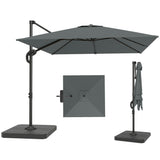 8' x 8' Offset Cantilever Patio Umbrella with Base Weights, UPF50+ Cantilever Parasol with 360° Rotation