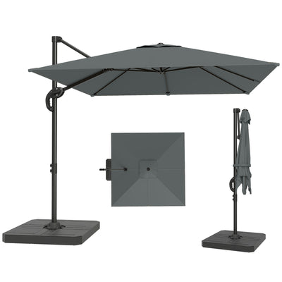 8' x 8' Offset Cantilever Patio Umbrella with Base Weights, UPF50+ Cantilever Parasol with 360° Rotation