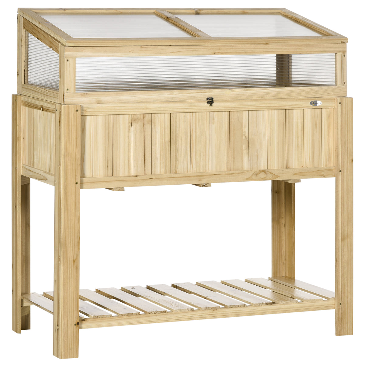 Jardinière Surélevée Bois & PVC Extérieure avec Serre à Cadre Froid et Rayonnage Rangement