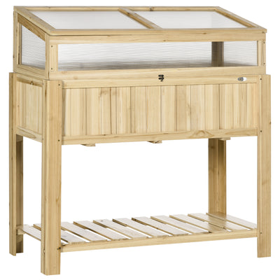 Raised Garden Bed, Outdoor Wooden & PVC Elevated Planter Box with Cold Frame Greenhouse and Storage Shelf