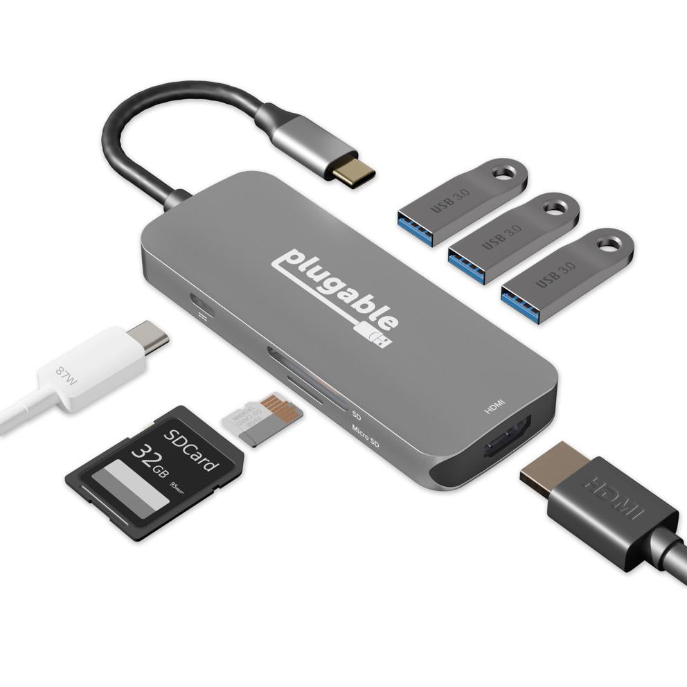 Plugable Technologies USB-C Hub 7-in-1, Driverless USB C Hub Compatibl