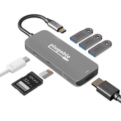 Plugable Technologies USB-C Hub 7-in-1, Driverless USB C Hub Compatibl