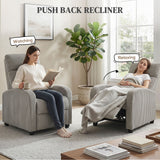 Corduroy Home Theater Seating, Push Back Recliner Chair with Padded Seat for Living Room