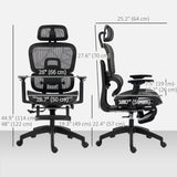 Mesh Office Chair with 3D Armrest, High Back Desk Chair with Lumbar Support, 135° Reclining, Adjustable Headrest