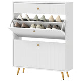 Narrow Shoe Storage Cabinet with Wave-like Panels and Adjustable Shelves for 12 Pairs of Shoes
