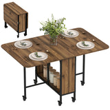 Table de salle à manger pliante, table de cuisine extensible pour petits espaces avec étagère de rangement et 6 roulettes
