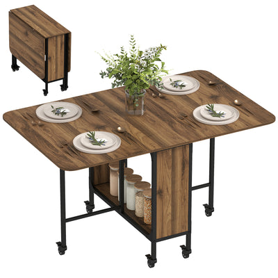 Folding Dining Table, Extendable Kitchen Table for Small Spaces with Storage Shelf and 6 Wheels