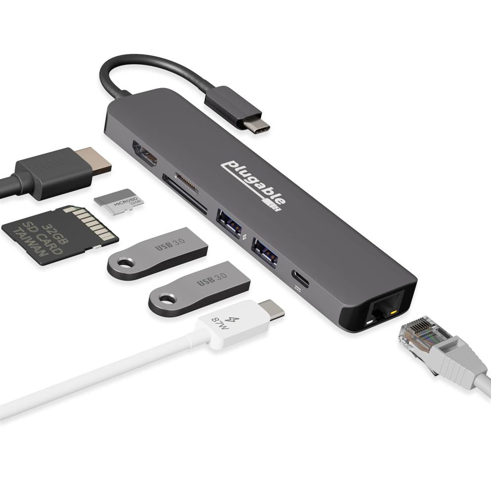 Plugable USBC-7IN1E 7-IN-1 USBC Hub Adapter w/ Ethernet