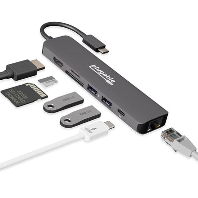 Plugable USBC-7IN1E 7-IN-1 USBC Hub Adapter w/ Ethernet