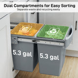 Pull Out Trash Can Under Cabinet, 10.6 Gallon (40L) Slide Out Garbage Can with 2 Removable Compartments