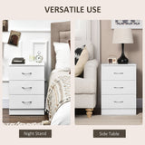 Bedside Table with 3 Drawers, Modern Wood Nightstand