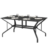 Table de salle à manger de patio rectangulaire avec trou pour parasol, table de salle à manger extérieure pour 6 avec cadre en acier pour jardin