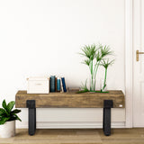 Outdoor Bench, Garden Bench with Metal Legs, Rustic Wood Effect Concrete