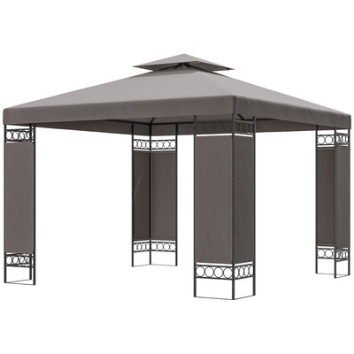10 x 10 FT Canopy Gazebo, Double Roof Patio Gazebo with Screen Panels and Metal Frame for Deck