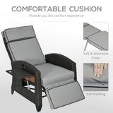 Chaise inclinable en rotin avec dossier et repose-pieds réglables, plateau latéral