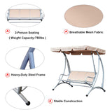 3 Seat Metal Swing Chair Hammock w/ Canopy Cover Heavy Duty Patio Garden Outdoor