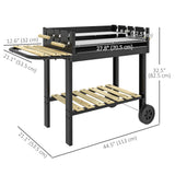 Barbecue au charbon de bois, chariot de barbecue avec double grille réglable, table d'appoint, tablette de rangement et roues