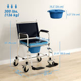 Rolling Shower Chair, Bedside Commode Wheelchair with Padded Seat, 300 lbs