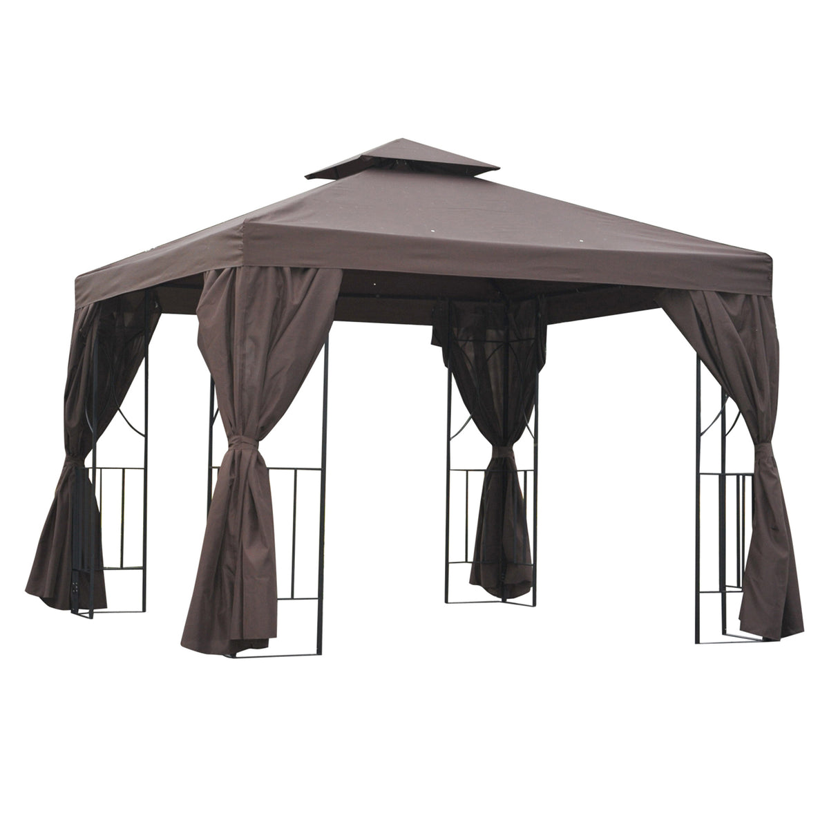 10' x 10' Patio Gazebo Outdoor, Canopy Shelter with Double-tier Roof