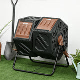 Composteur rotatif bac à compost double chambre 24 aérations jambes acier 34,5 gallons