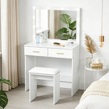 Makeup Vanity Desk Set with Stool, Dressing Table with LED Lighting Mirror, Drawers