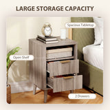 Nightstands Set of 2, Modern Bedside Tables with Charging Station, 2 Drawers and Open Shelf
