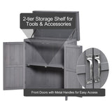 Wooden Garden Tool Storage Shed Kit with Hinged Roof, 2-Tier Shelves and Double Doors