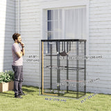 Cage pour chat en métal avec couverture imperméable, 4 plateformes, coussins lavables pour 1-3 chatons, 46,5